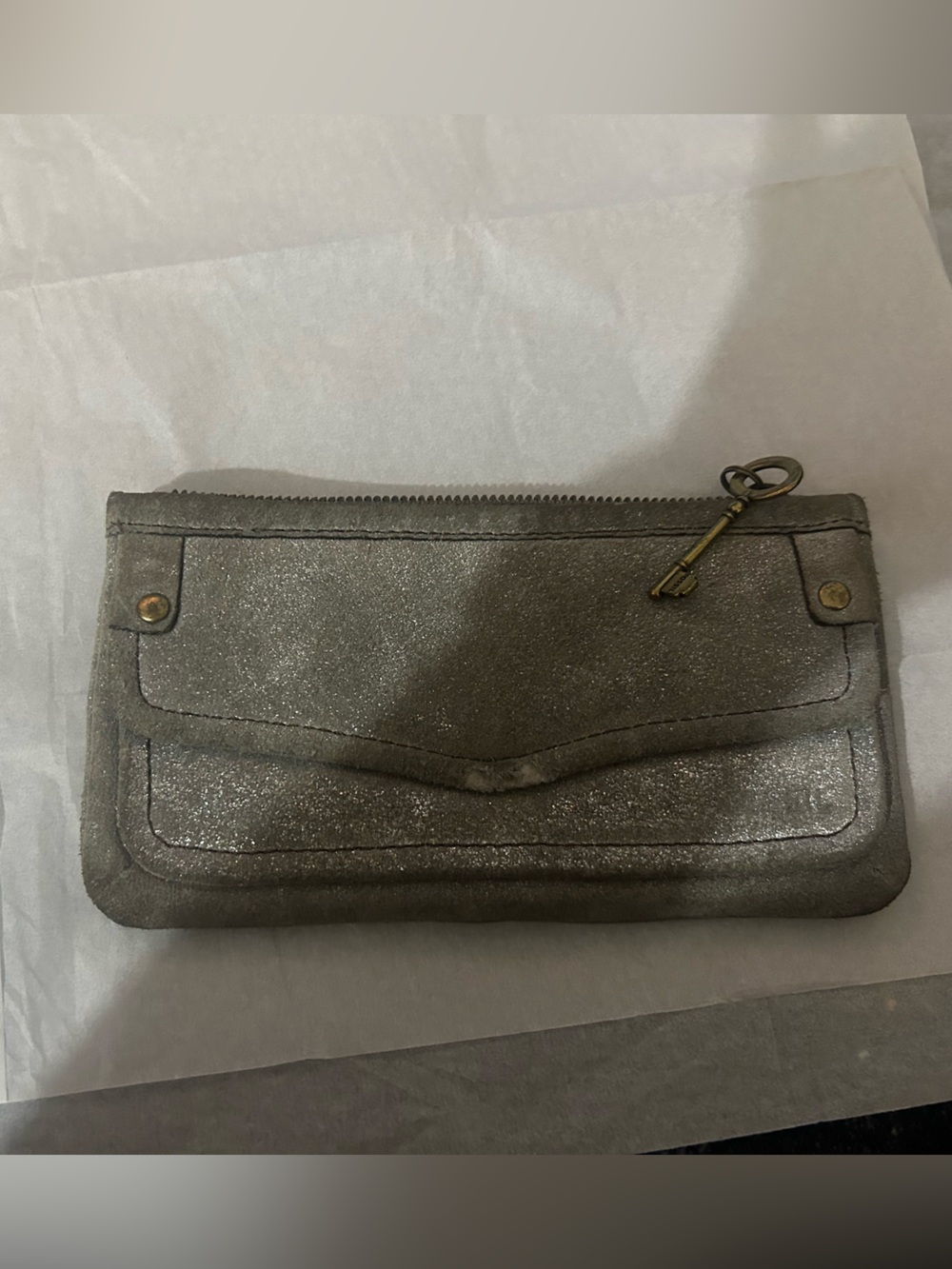 Gunmetal Metallic Key Charm Zip Wallet